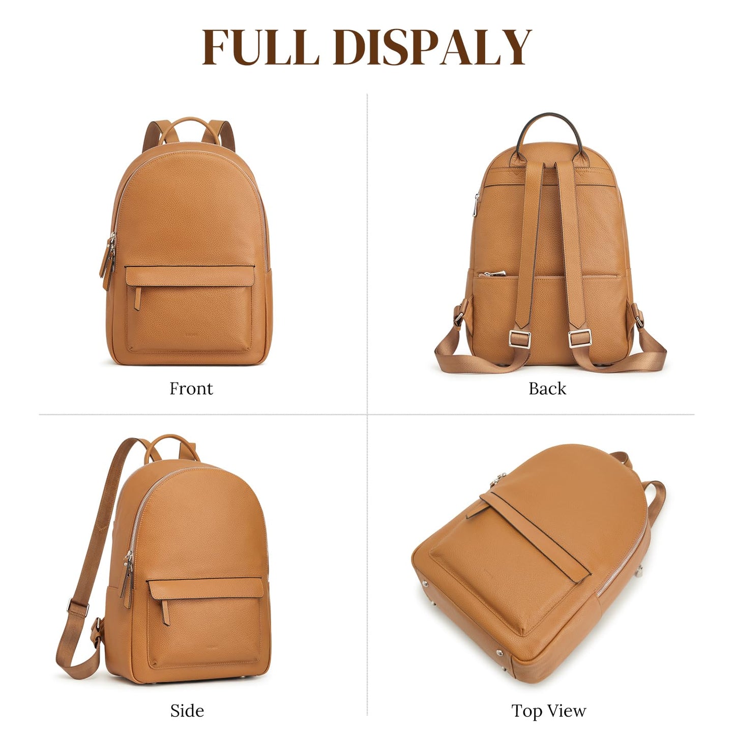 S-ZONE Genuine Leather Backpack Purse for Women Travel Backpack Classic Work Shoulder Bag Business Daypack Adjustable Straps Medium