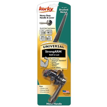 Korky Strong Arm Metal Toilet Handle and Lever - Universal to Fit Front, Angled, Side, Left, and Right Mount Toilets - Brushed Nickel, Faucet Style, 6071BP (Pack of 5)