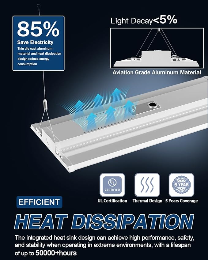 LED Linear High Bay Light 8-Pack, 300W 45000LM 0-10V Dimmable 5000K Daylight, Adjustable High Bay LED Shop Lights Lighting Fixtures for Garage Warehouse Workshop, UL