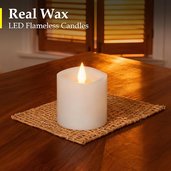 【Flameless Candles Battery Operated with Remote & Timer】 3x3 White LED Pillar Candles - 600H Flickering Flame, Realistic Fake Candles for Indoor/Outdoor Valentine's Day, Weddings, Home Decor1-Pack