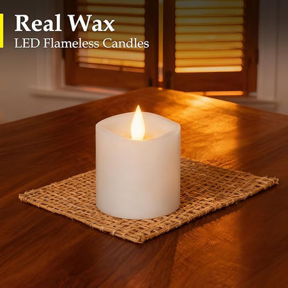 【Flameless Candles Battery Operated with Remote & Timer】 3x3 White LED Pillar Candles - 600H Flickering Flame, Realistic Fake Candles for Indoor/Outdoor Valentine's Day, Weddings, Home Decor1-Pack