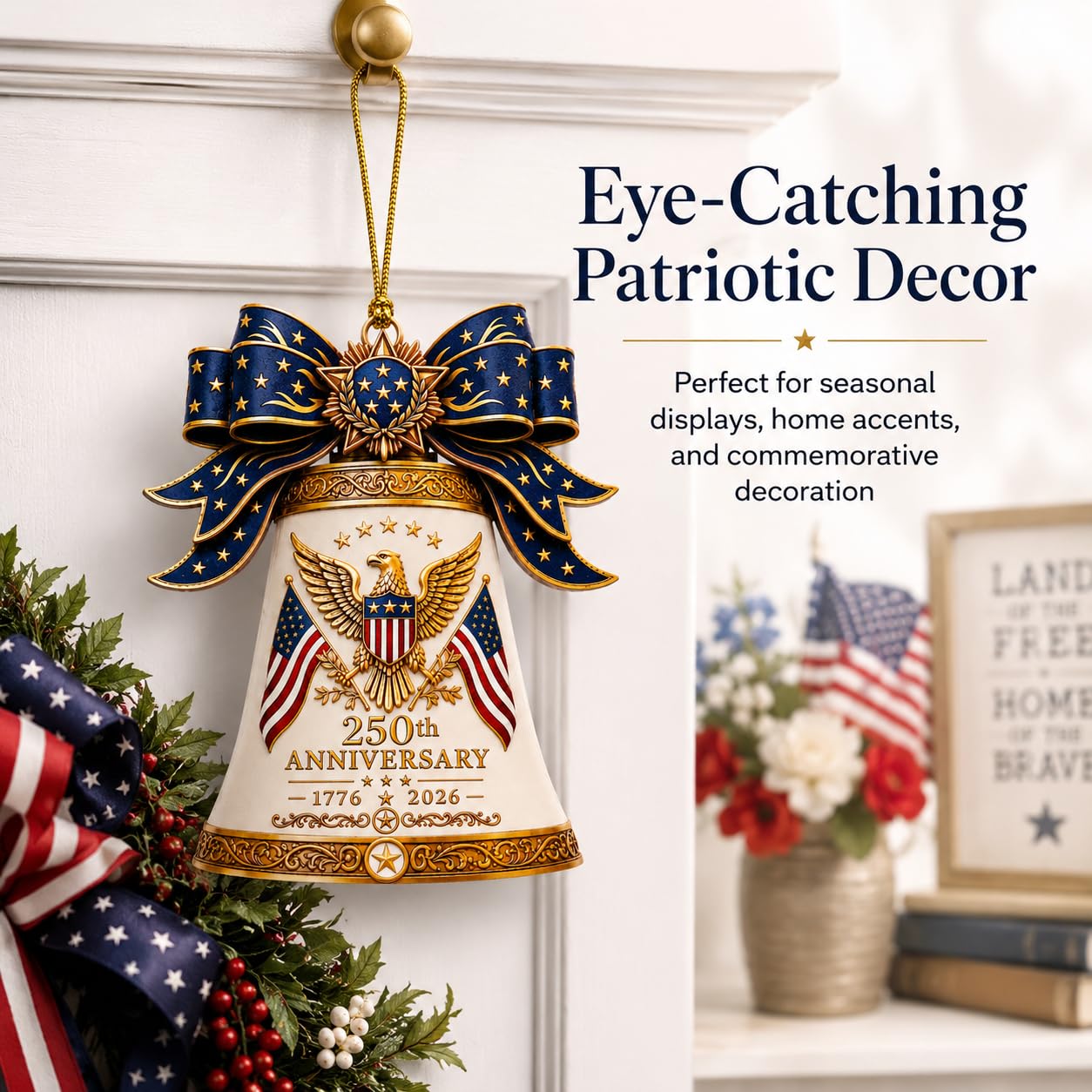 White Liberty Bell 250 Anniversary USA Ornament, America 250th Merchandise, Fourth of July Decorations, Patriotic Decor, USA 250th Anniversary 4th of July Gifts, America 250th Birthday Gifts