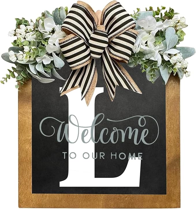 16'' Personalized Last Name Welcome Sign, Door Wreaths for Front Door Outside, Spring Wreath for Front Door Decor, Farmhouse New Home Gifts for Home (L)