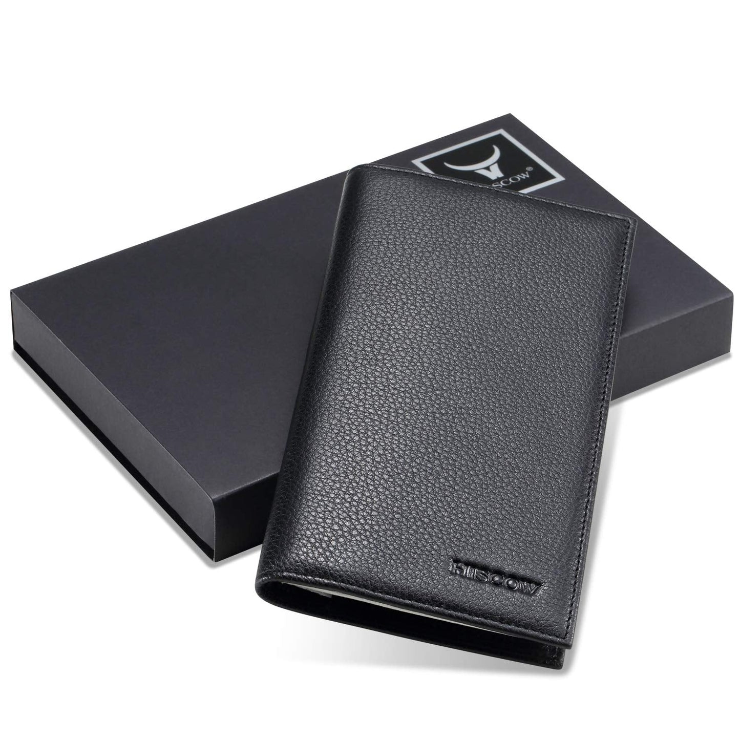 HISCOW Duplicate Checkbook Cover for Men & Women - Full Grain Leather (Pebbled Black)