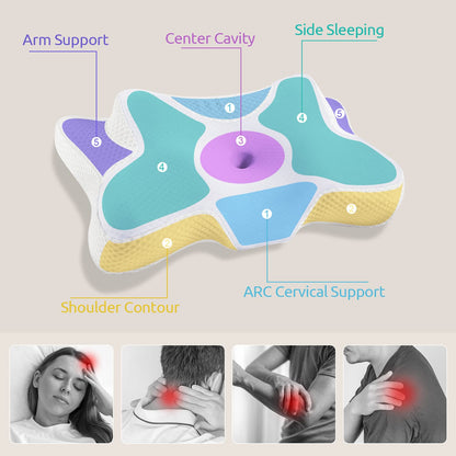 DONAMA Cervical Neck Pillow for Pain Relief,Odorless Contour Memory Foam Pillows with Cooling Pillowcase Cozy Sleeping, Orthopedic Ergonomic Bed Pillows for Side Back Stomach Sleepers