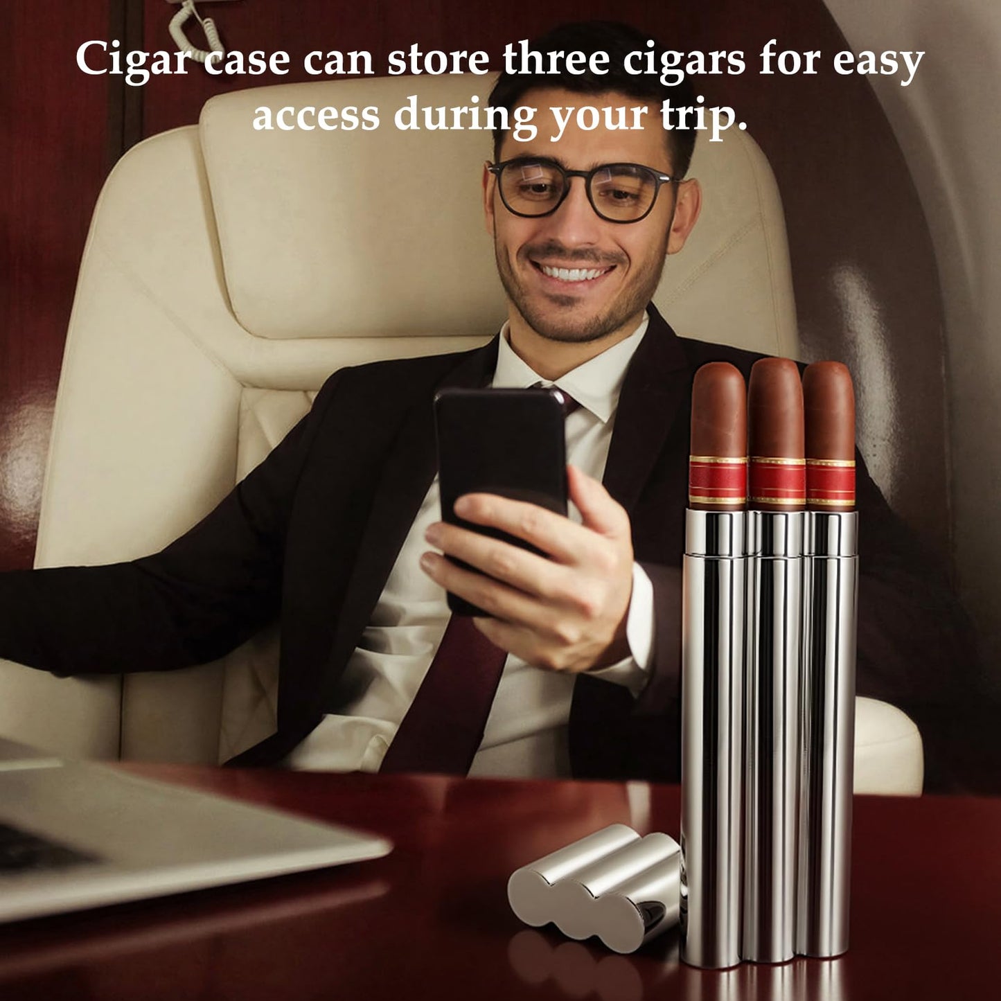 OGABEL Cigar Case For 3 Cigars(Ring Gauge 42-50) Stainless Steel, Portable Travel Cigar Tube Holder, Metal Cigar Storage Case for Pocket or Travel, Cigar Accessories Gift for Men Cigar Lovers