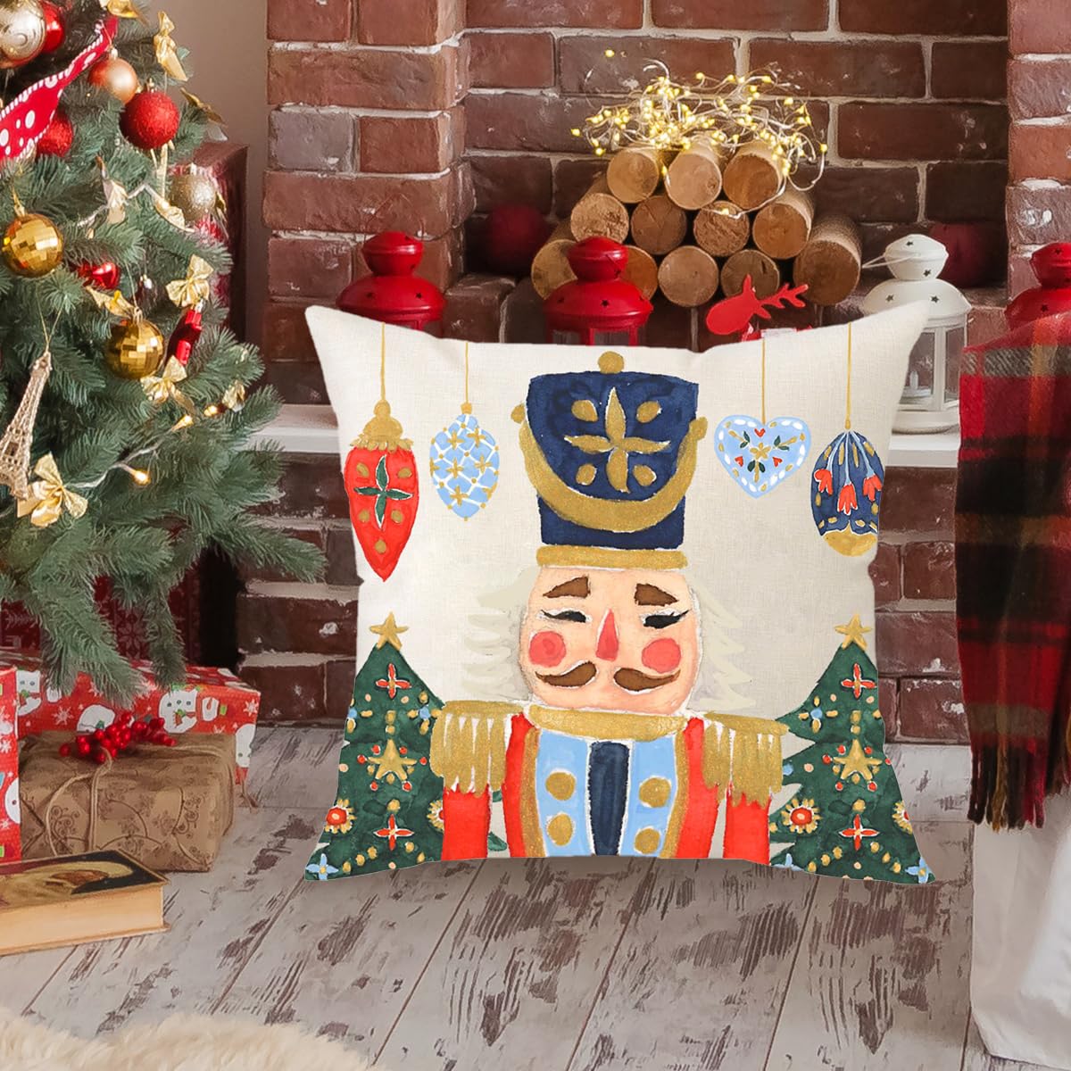 MFGNEH Christmas Pillow Covers 18x18 Merry Christmas Nutcracker Decoration Holiday Farmhouse Christmas Winter Decor Throw Cushion Case for Home Couch