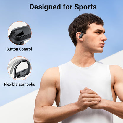 occiam Wireless Earbuds Bluetooth Headphones Ear Buds 96Hrs Playback Sport Over-Ear Waterproof Wireless Headphones Earphones with Earhooks ENC Mics Clear Call for Sport Running Workout (Black)
