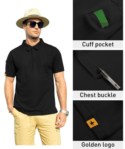ZITY Mens Polo Shirt Short Sleeve Sports Tactical T-Shirt Athletic Golf Polos Daily Casual Stylish Collared Shirts for Men Black 5X-Large