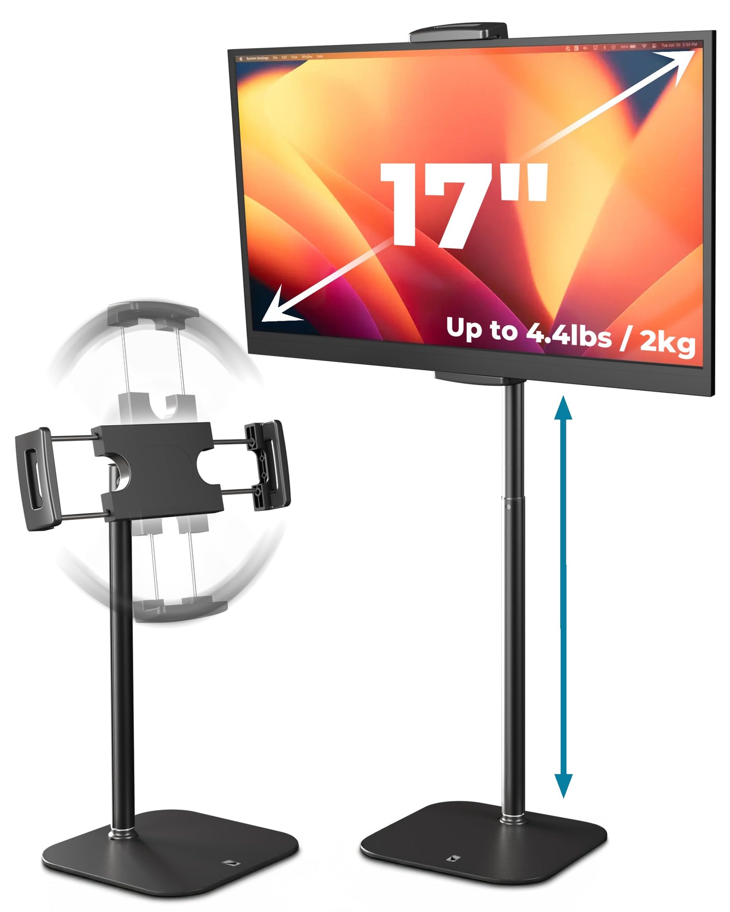 COOPER TabStand Height Adjustable iPad Stand for Desk, Heavy-Duty 7-17" Tablet Holder & Portable Monitor Stand | 4.4lb Holding Strength | iPad Holder for Pro, Air, Mini, Kindle (Night Black)