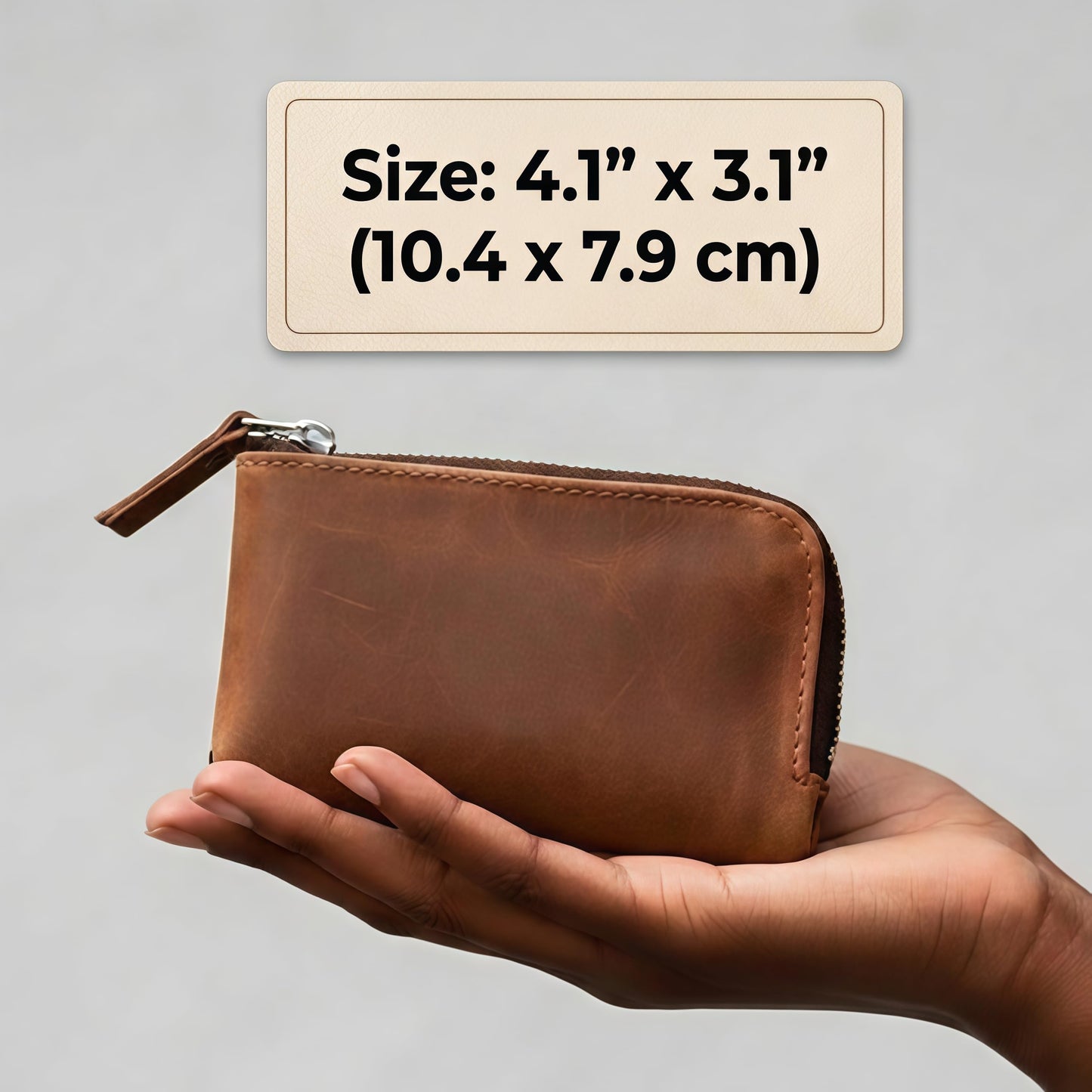 TORAKIP Small Leather Wallet with Zipper – Compact Genuine Leather Coin Pouch for Men & Women, Slim Minimalist Zip Wallet for Cash & Cards, Handmade Pocket Wallet, Warm Brown