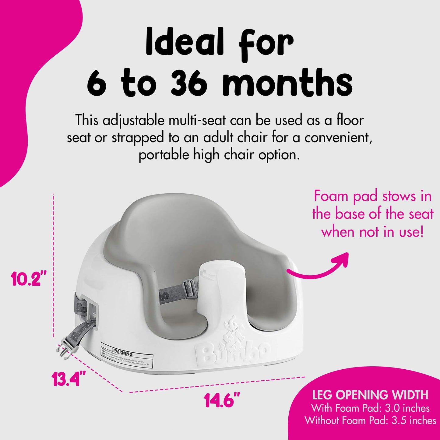 Bumbo 3-in-1 Multi-Seat for 6 to 36 Months, Travel Baby Feeding & Play Floor Seat, All-in-One Portable Booster with Tray & Toddler High Chair, Cool Grey