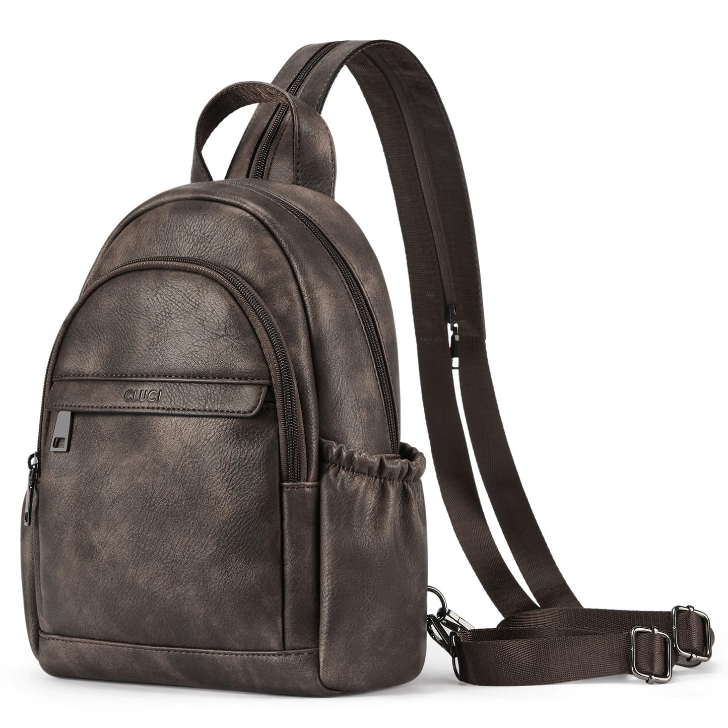 CLUCI Sling Bag for Women Leather Backpack Small Convertible Backpack Purse for Travel Hiking Cycling