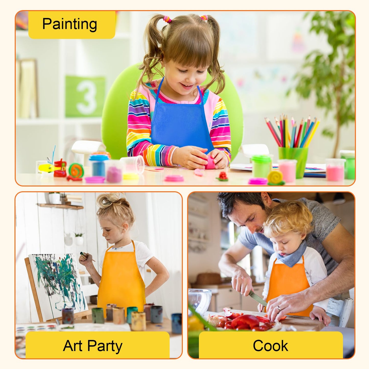 Caydo 24 Pieces 12 Colors Children's Artists Fabric Aprons for Kitchen, Classroom, Community Event, Crafts and Art Painting Activity