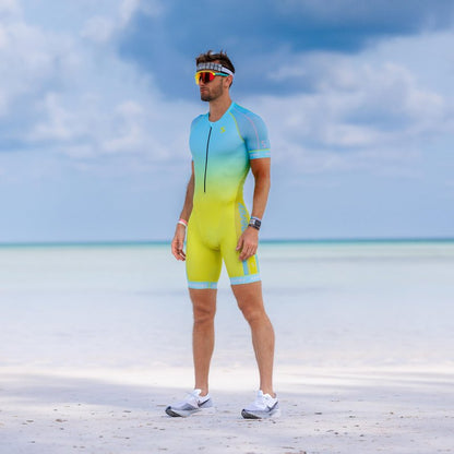 Synergy Triathlon Tri Suit - Men's Elite Short Sleeve Trisuit Cycling Skinsuit (Teal/Jade, XX-Large)