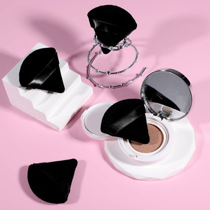 Pimoys 6 Pieces Powder Puff Face Makeup Sponge Soft Velour Triangle Powder Puffs Beauty Sponge Stocking Stuffers for Loose Powder (Black, Pink)