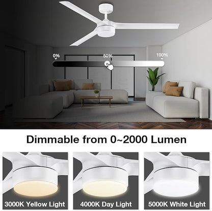 cumilo 60 Inch Smart Ceiling Fans with Light and Remote Control,6 Speeds,Quiet DC Motor,3 Color Dimmable,Outdoor Indoor Modern Ceiling Fans for Large Bedroom Patio Porch