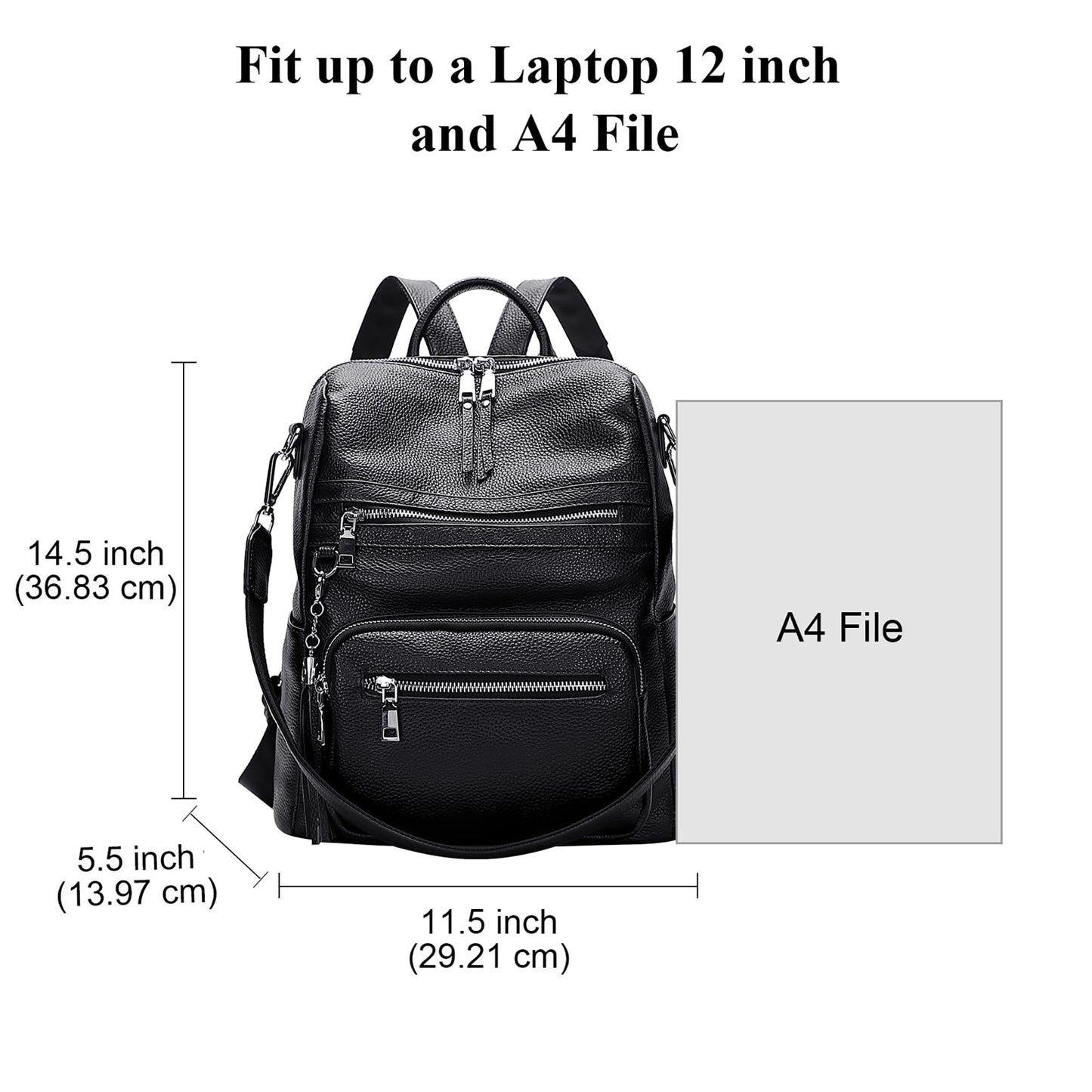 ALTOSY Genuine Leather Backpack Purse for Women Large Shoulder Bag With Laptop Compartment Multiple Pockets(S106 Black)