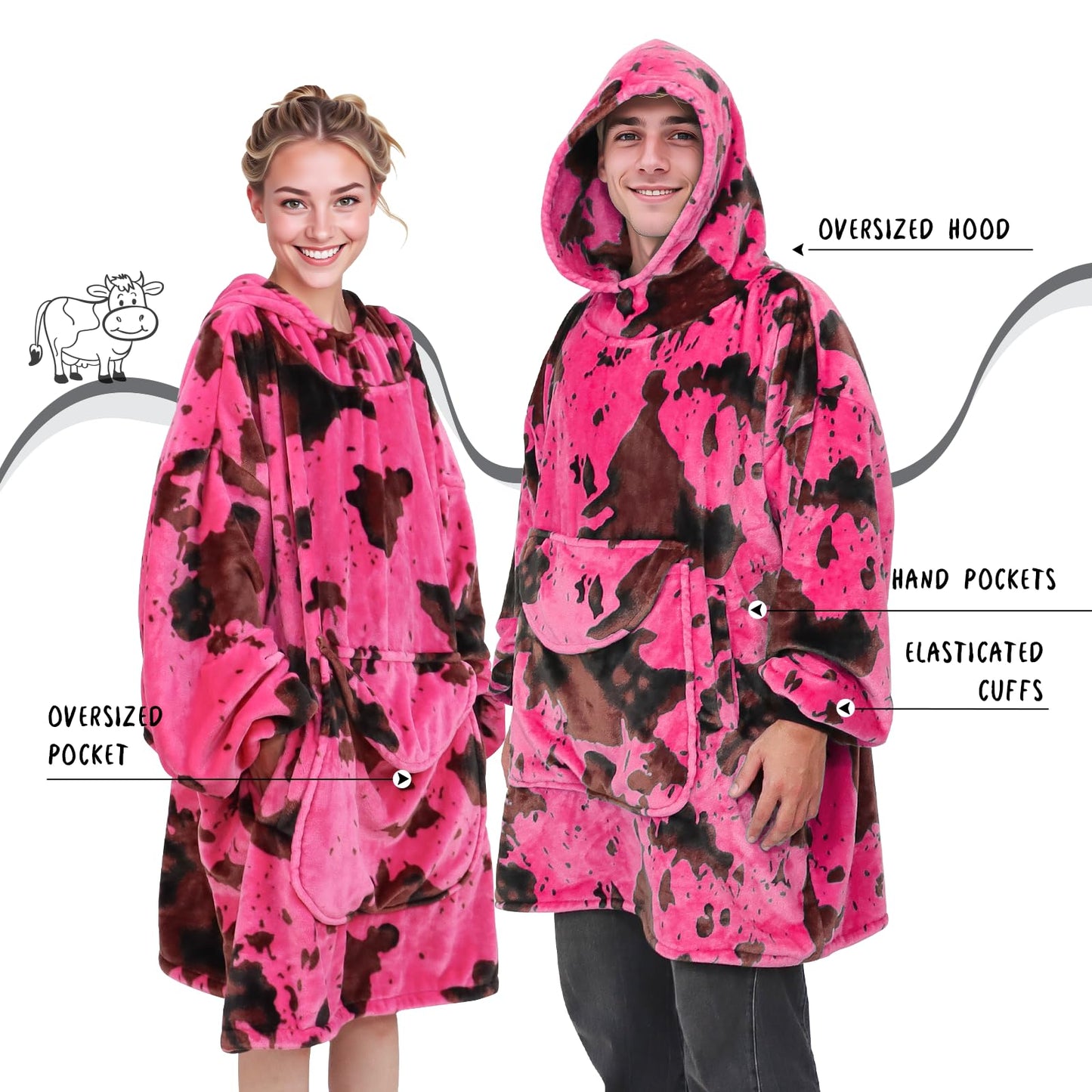 KIVEE Wearable Blanket Hoodie for Women, Oversized Fleece Sweatshirt Blanket with Hood Pocket, Gifts for Women Mom Girlfriend Christmas, Pink Wife Birthday Gifts Ideas
