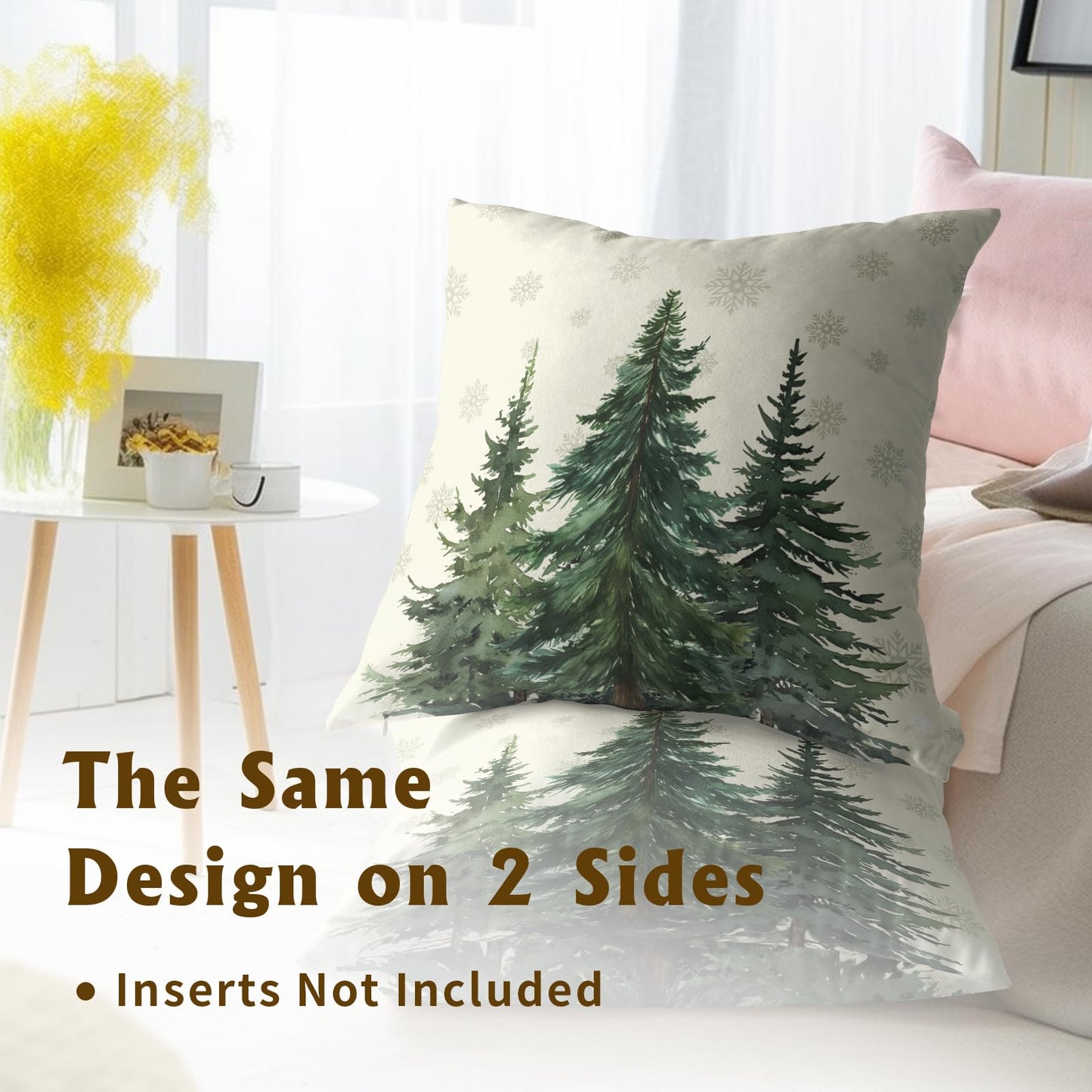 Green Christmas Tree Pillow Covers 16x16 In, Winter Nature Birch Forest Snowflake Throw Pillows Cover Farmhouse Decorative Pillow Case for Couch Bed Sofa Outdoor Patio Decor