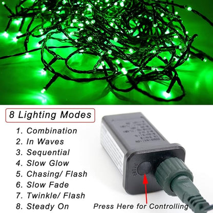 Pooqla Green String Lights Christmas Decoration, 200 LED 66 ft Indoor Outdoor String Lights, 8 Modes Twinkle Fairy Light for Yard Patio Wedding Party Christmas Xmas Tree Decoration