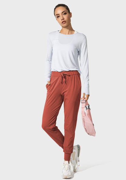 SANTINY Women's Joggers Pants Pockets Drawstring Running Sweatpants for Women Lounge Workout Jogging(Savannah Red_XL)