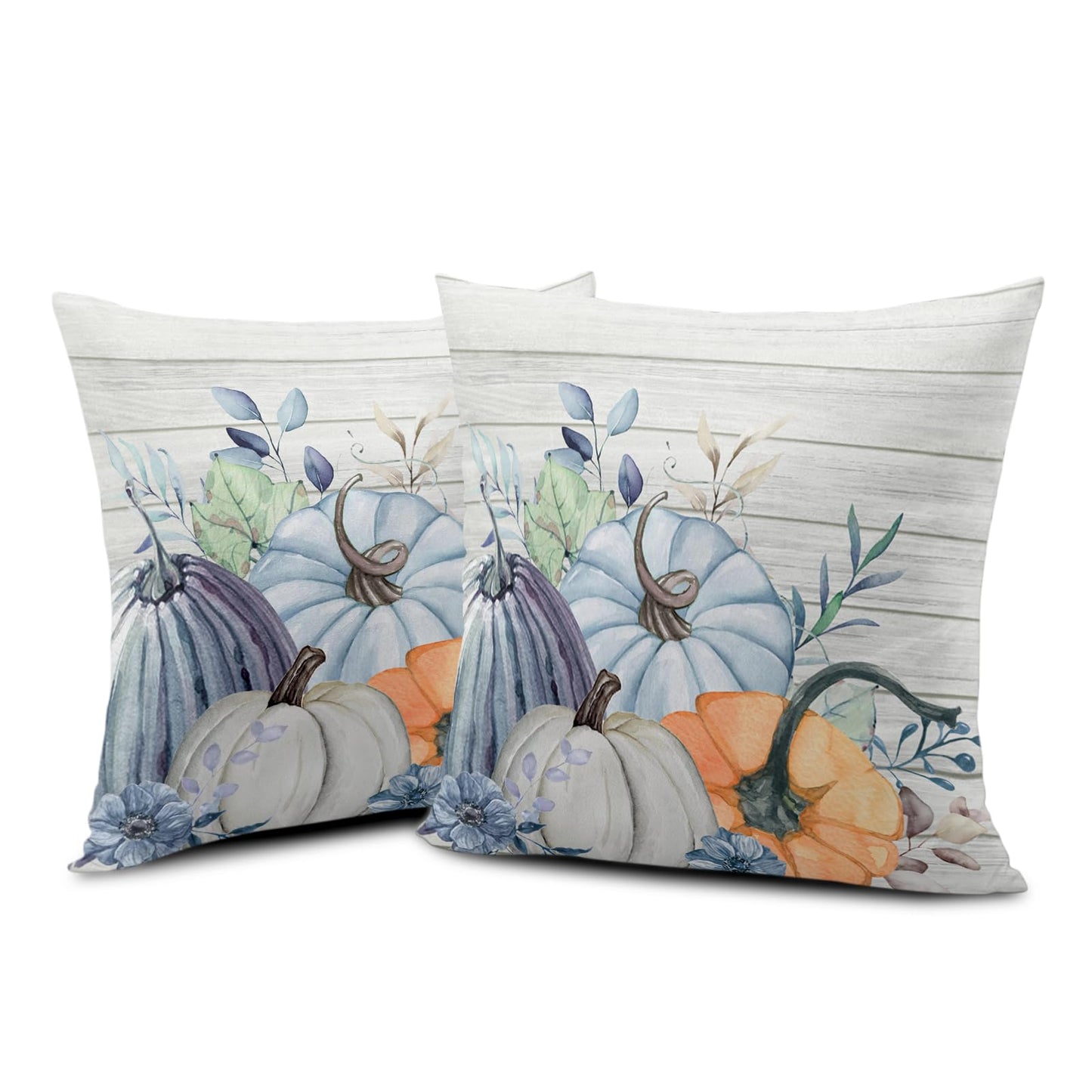 Wnoesat Fall Blue Teal Throw Pillow Covers 16x16 Pumpkin Leaves Print Pillow Cases Set of 2 Thanksgiving Decorations Autumn Harvest Holiday Cushion Cover for Farmhouse Living Room Decor