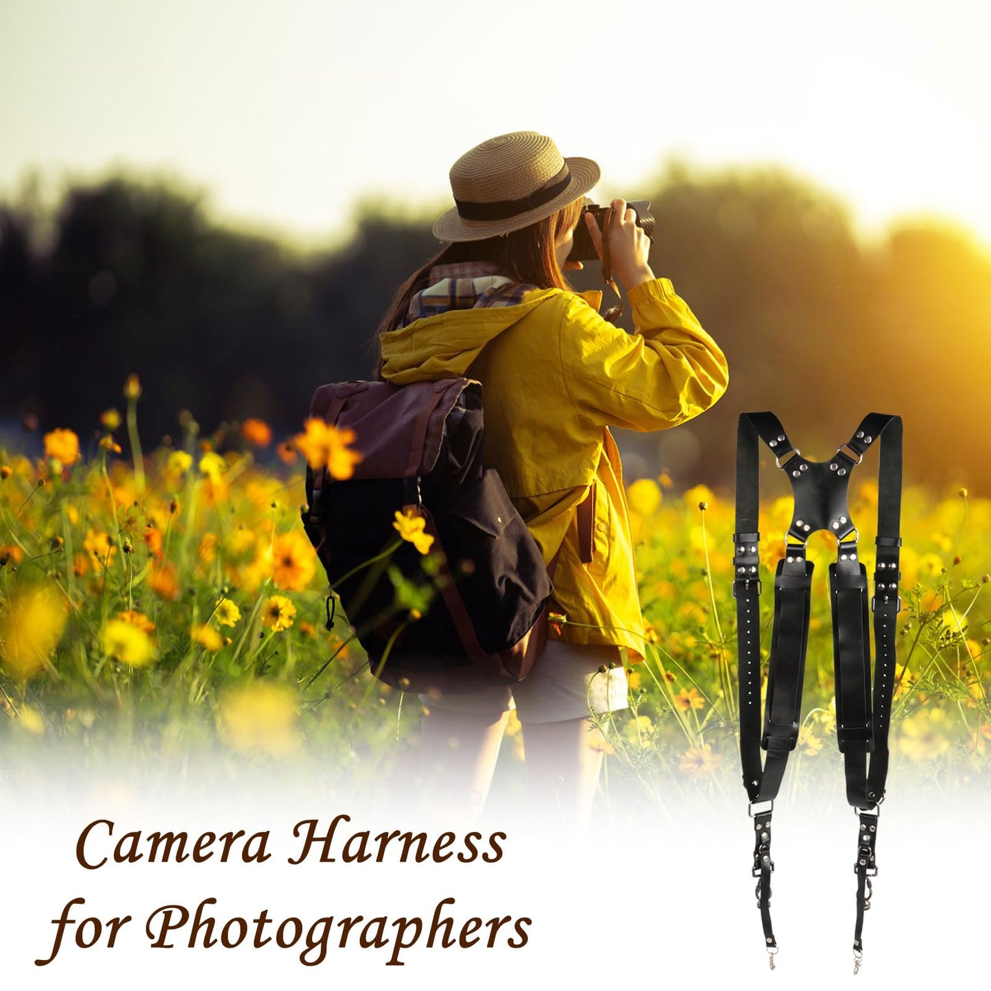 Kasla Camera Strap, Camera Straps for Photographers, Leather Dual Camera Strap for Two DSLR/SLR Cameras (Black)