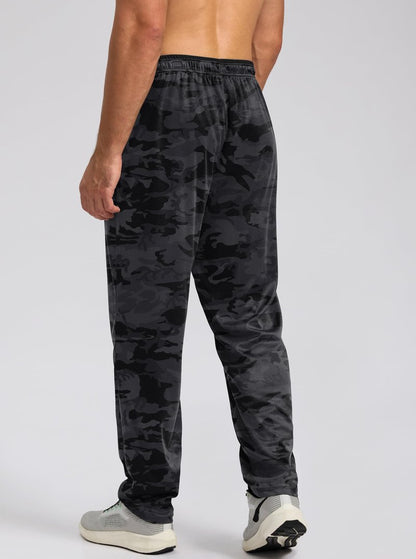 G Gradual Men's Sweatpants Open Bottom Athletic Pants with Zip Pockets Mesh Lightweight for Running, Workout, Lounge (Blackcamo/Grey, Large)