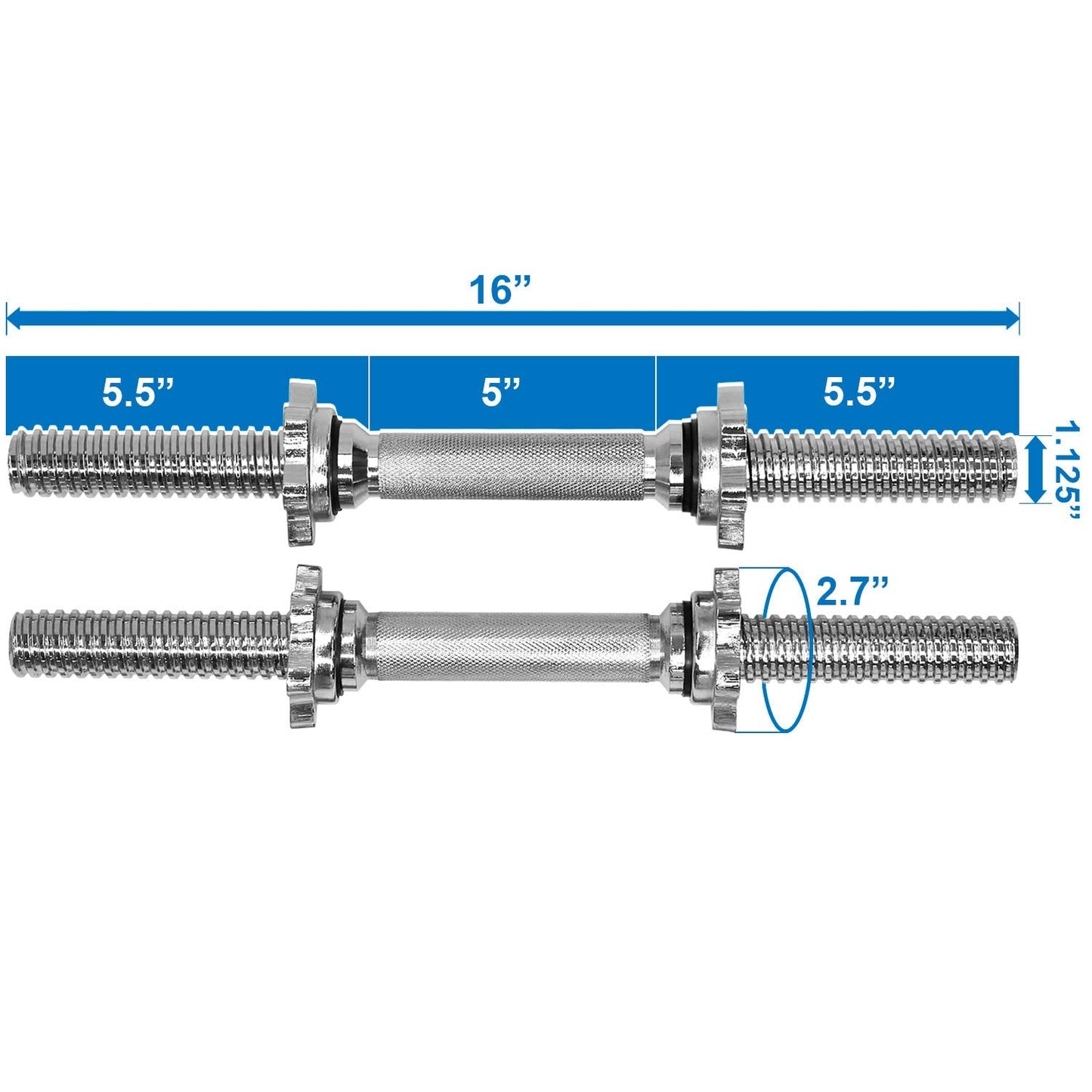 Yes4All Pair of Threaded Dumbbell Handles 14/16/18/24 inch, Chrome/Rubber Grip, Fit 1” Plates, Weight Bar Connector