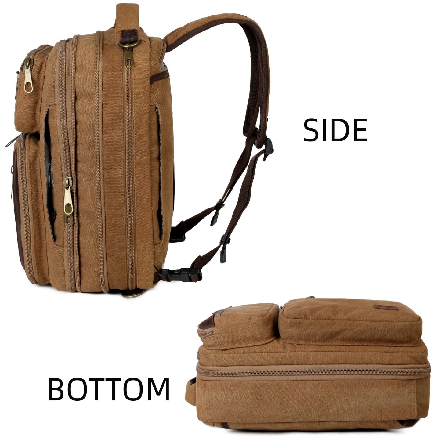 Baosha Real Leather Canvas Laptop Backpack Briefcase Hybrid 15.6 Inch Laptop Travel Backpack College Backpack for Men BC-04 (Brown)