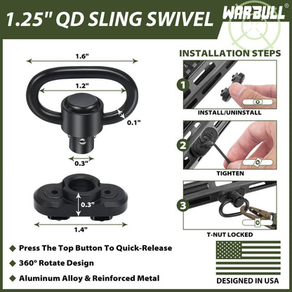WarBull Quick Adjust Rifle Sling, QD Swivel 2 Point Sling with HK Hook, Soft Shoulder Pad Tactical Gun Sling for Rifle, Shotgun, and Crossbow, for Hunting, Camping, and Outdoor Sports (OD Green)