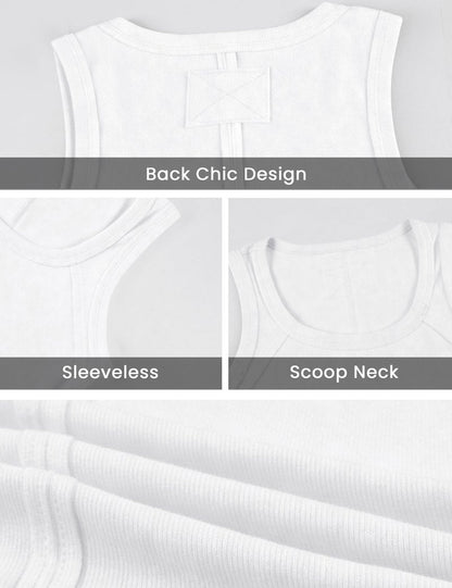 Springrain Women's Sleeveless Scoop Neck Ribbed Tank Tops Lightweight Fitted Cami Tee Shirts(White-S)