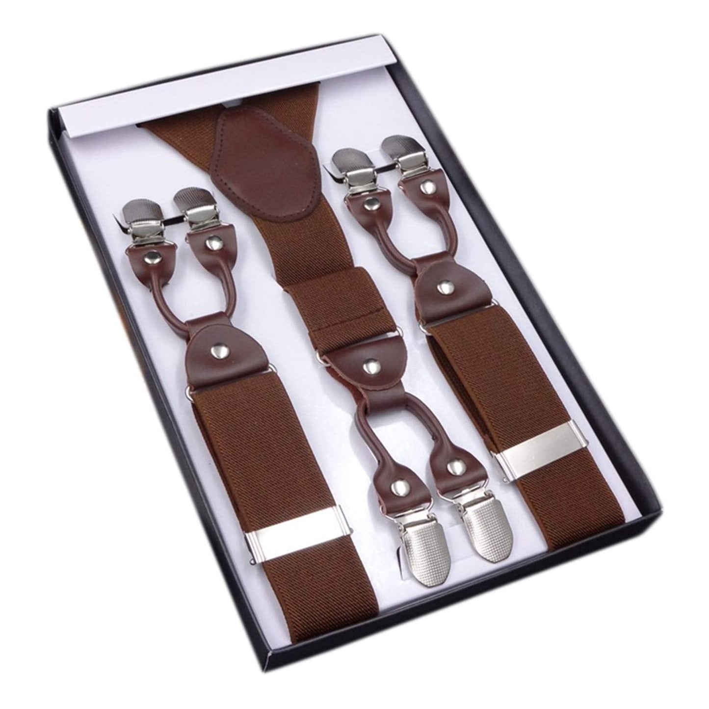 JASLEEN Mens 6 Clip Suspender Y-Back Adjustable Heavy Duty Suit Brice for Casual Fomal Wedding Business (coffee)