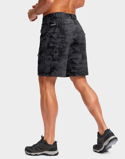 Pudolla Men's Hiking Cargo Shorts Lightweight 7" Travel Casual Shorts for Men Golf Work Outdoor with 5 Zipper Pockets(Black Camo Large)