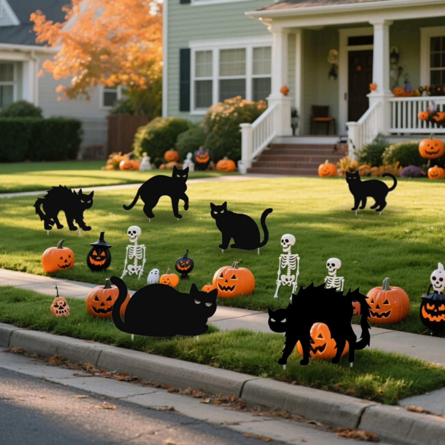 Zoonlinpp 6 Pcs Halloween Black Cat Yard Signs with Stakes, Scary Silhouette Decor Cats Openwork Eyes Halloween Decorations for Outdoor Lawn Garden Graveyard Party Supplies