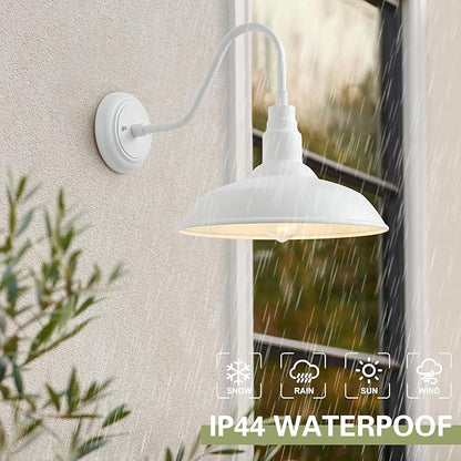 14 Inch Dome Outdoor Gooseneck Barn Light Fixture for Farmhouse, White Exterior Goose Neck Wall Mount Lights for Porch, Barn Style Wall Sconce Lighting for Patio, Garage