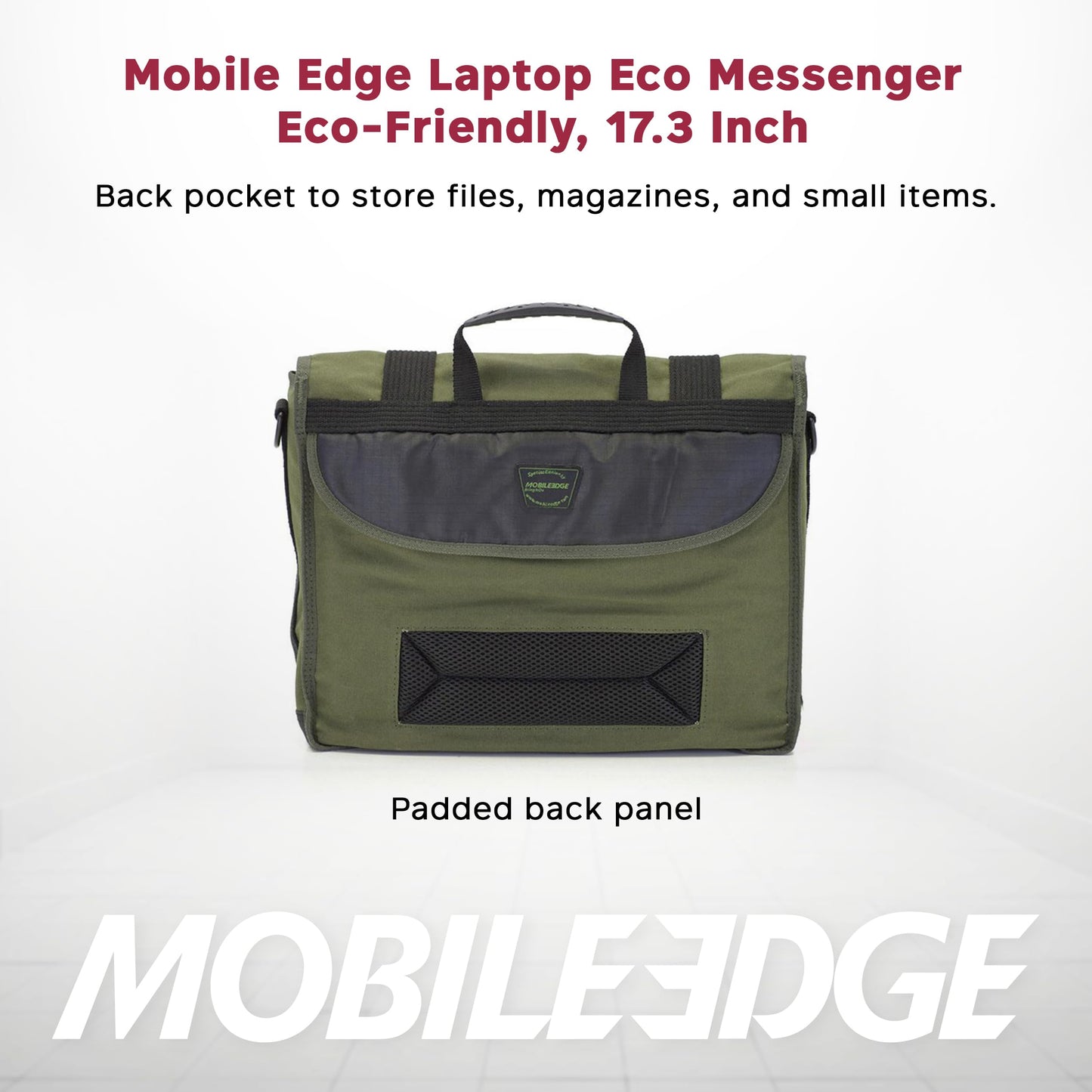 Mobile Edge ECO Laptop Messenger Bag for Men and Women, Fits Up To 17.3 Inch Laptops, Travel Work Computer Bag, Cotton Canvas, Padded Pockets, Black