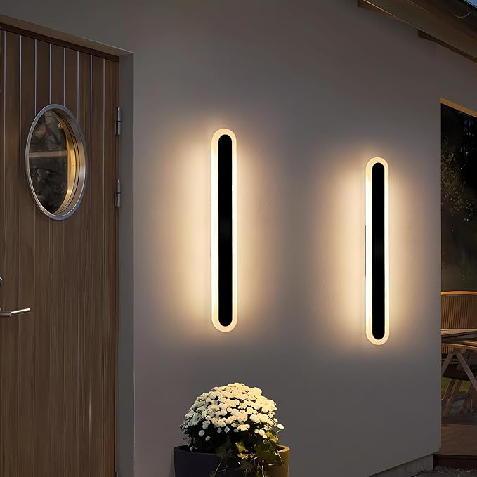 2 Pack 23.6inch Exterior Wall Light Fixture, Long Outdoor Modern LED Wall Lights, 3 Color 3000K/4500K/6000K, 24W, IP65 Waterproof Oval Outside Porch Lighting for House, Garage, Fence, Garden