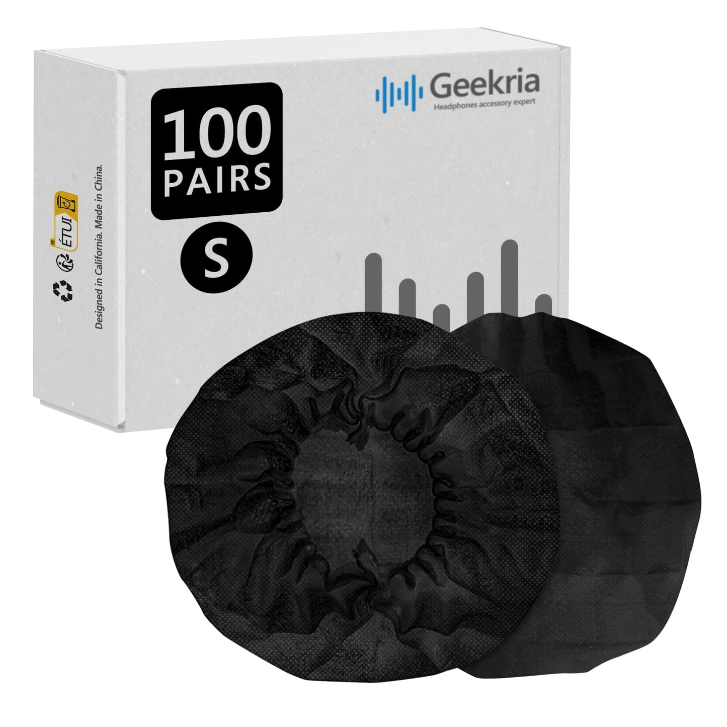 Geekria 100 Pairs Disposable Ear Covers for AKG Y500, Beats Solo 3, Solo 2, JBL Tune 500BT, Sennheiser HD 239 Headphones, Stretchable & Hygienic Protectors (S/Black)