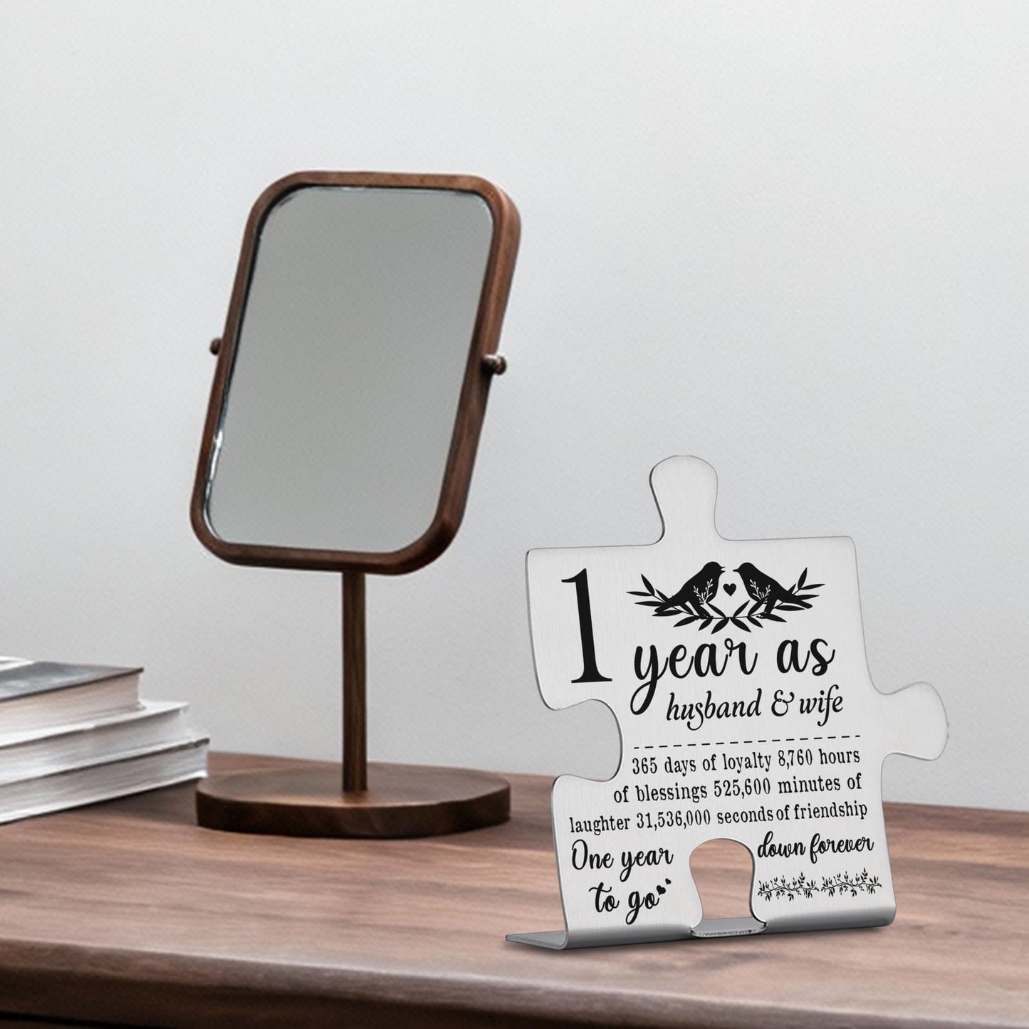 1 Year Anniversary Plaque Gift for Husband Wife, 1st Marriage Gift for Couple Ornament Decor Stainless Steel Puzzle Piece Decorative Signs Plaques YPP7