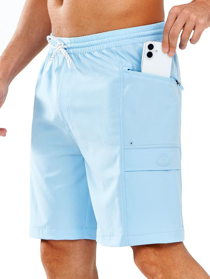 NORTHYARD Mens Swim Trunks Board Shorts 9 Inch Bathing Suit Swimwear Quick Dry Beach Short with Zipper Pocket - No Mesh Liner SkyBlue M