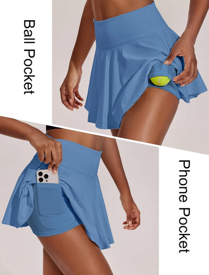 PINSPARK Womens Tennis Skirt High Waisted Active Skort with Pockets Pleated Pickleball Skirts, Oasis Blue Medium