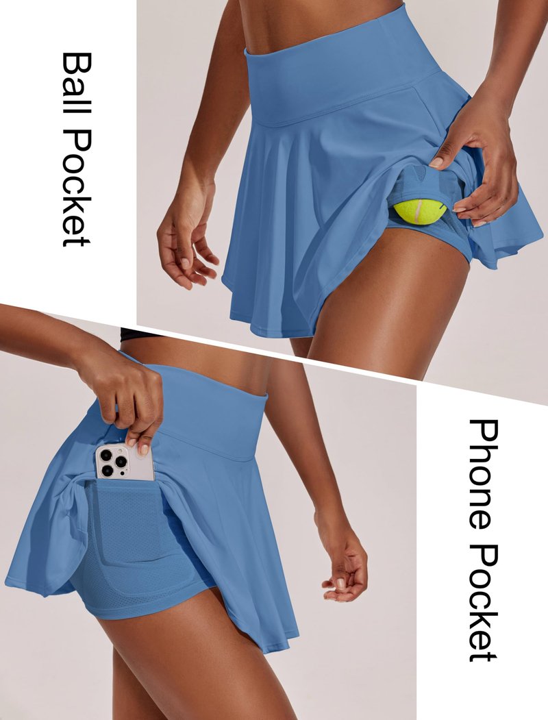 PINSPARK Womens Tennis Skirt High Waisted Active Skort with Pockets Pleated Pickleball Skirts, Oasis Blue XS