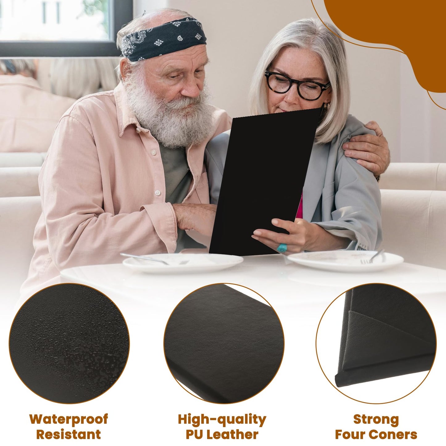 DUPDMKIN 6 Pack Menu Covers 4.25" x 11", 6 View PU Leather Menu Holders for Restaurant, Bar, Coffee Shops, Wine Lists & Drink Specials