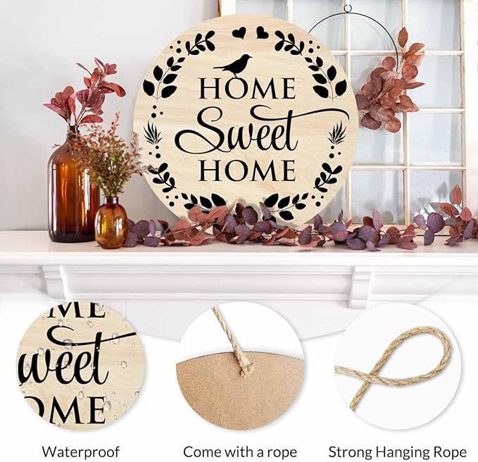 Welcome Sign Front Door Decoration Home Sweet Home Outdoor Indoor Wall Hanging Decorations 12x12in