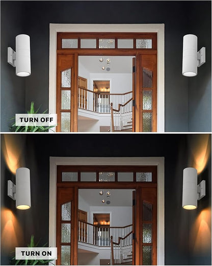 Ken & Ricky White Outdoor Wall Sconce, Outside Up and Down Wall Lights, Modern Exterior Light Fixtures with Tempered Glass Cover for House Porch Garage Patio Front Door -1 Pack