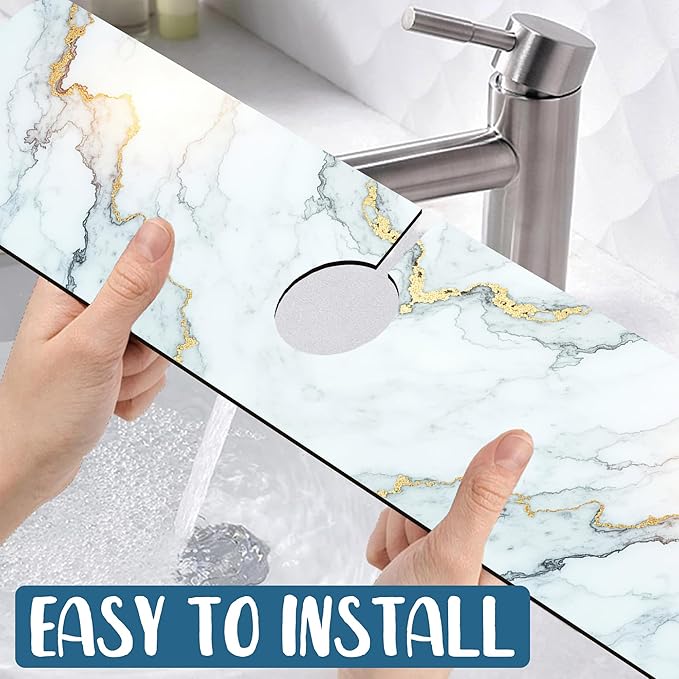 Marble Pattern Sink Splash Guard Gray Gold Marble Faucet Absorbing Mat Fast