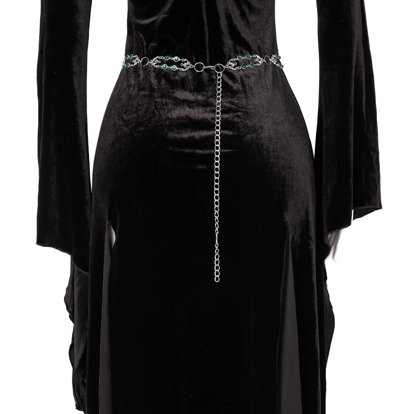 L'VOW Women Renaissance Belt Viking Witch Belt Green Waist Metal Chain Belt for Medieval Dresses