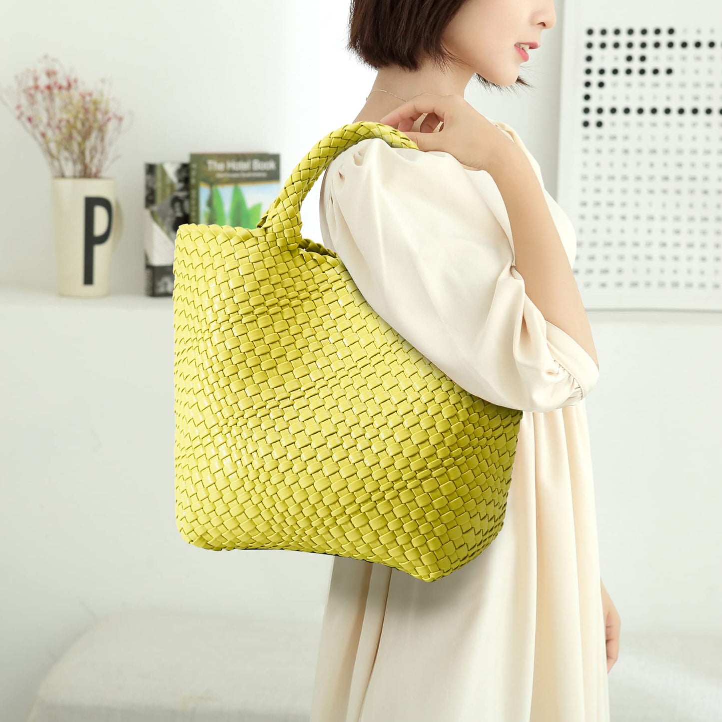 Vegan Leather Purses for Women, Handmade Purses and Handbags Summer Beach Travel Tote Woven Shoulder Bag with Detachable Satchel Strap